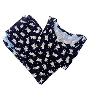 Pillow Talk Frenchies Hearts Print PJ Set Tank Top Crop Pants Navy White L NWT